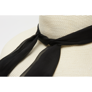 Color Me MIU Bundle 3 in 1 Premium Holiday White Straw Hat with 3 Chiffon Silk Scarves in Rose, Black Aqua