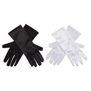 Classic Wrist Length Opera satin stretch gloves Combo Set 2 pairs Black and White short satin gloves - 1950s vintage style gloves for women