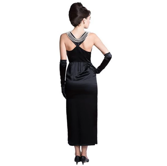 Audrey in a Bag- Premium Quality Iconic Holly Golightly Audrey Hepburn Complete Black Satin Dress Costume Set - Utopiat
