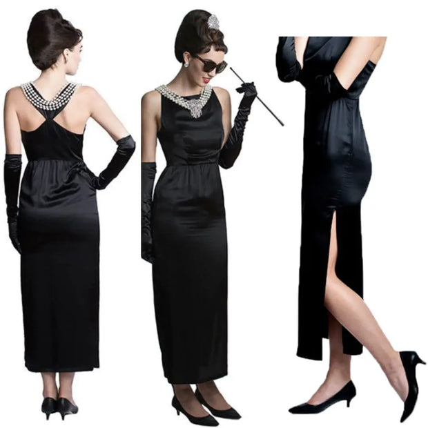 Holly Iconic Black Dress In Satin Inspired By BAT - Utopiat