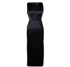 Holly Iconic Black Dress In Satin Inspired By BAT - Utopiat