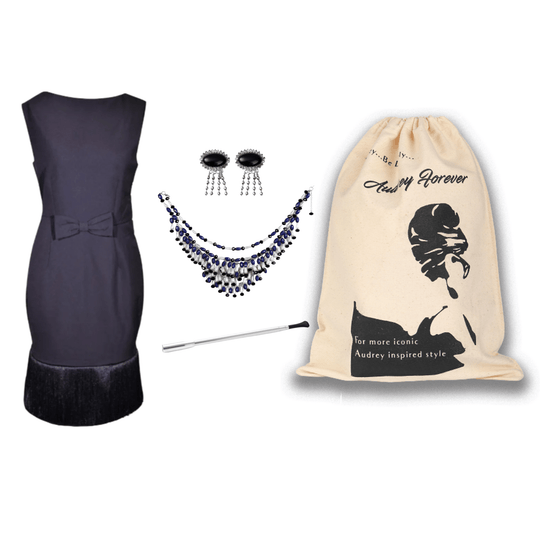 Audrey in a Bag Holly Black Fringe Dress & Oversized Jewelry Set – Audrey - Inspired Glamour for Halloween & Everyday Elegance - Utopiat