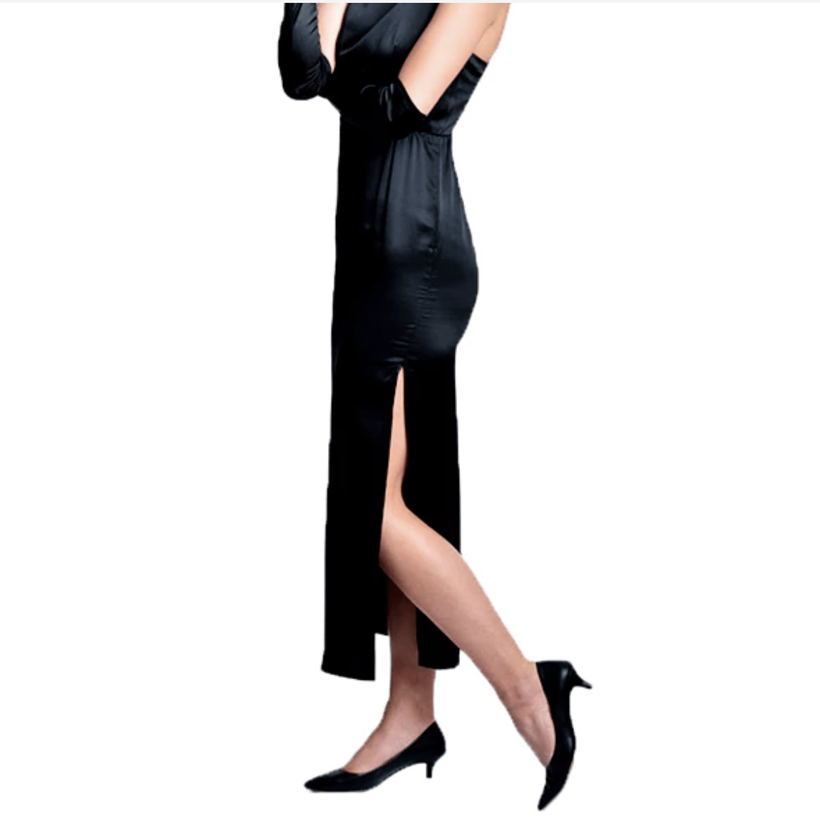 Audrey in A Bag Black Satin Costume Dress – Elegant Glam