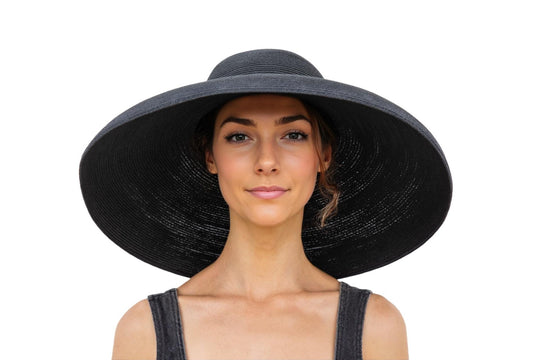 MIU Premium Black Straw Sun Hat for Women – Adjustable Fit with 3 Brim Sizes & Custom Scarf Options | Audrey Hepburn Inspired Wide Brim Hat for Weddings, Halloween & Summer Elegance