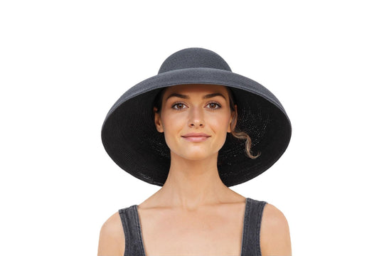 MIU Premium Black Straw Sun Hat for Women – Adjustable Fit with 3 Brim Sizes & Custom Scarf Options | Audrey Hepburn Inspired Wide Brim Hat for Weddings, Halloween & Summer Elegance