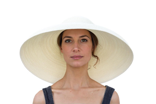 MIU Audrey Hepburn Inspired Wide Brim Straw Sun Hat for Women – Adjustable Off-White Hat with Multiple Brim Sizes & Scarf Options | Weddings, Halloween Costumes & Summer Elegance