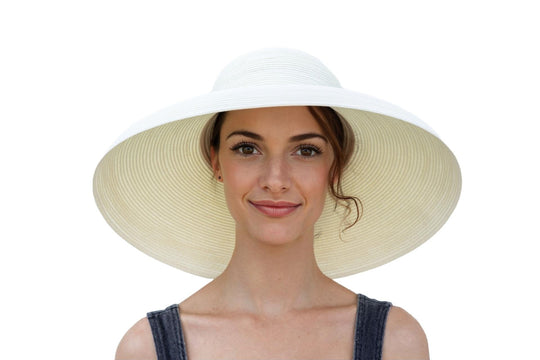 MIU Audrey Hepburn Inspired Wide Brim Straw Sun Hat for Women – Adjustable Off-White Hat with Multiple Brim Sizes & Scarf Options | Weddings, Halloween Costumes & Summer Elegance