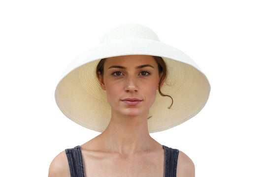 MIU Audrey Hepburn Inspired Wide Brim Straw Sun Hat for Women – Adjustable Off-White Hat with Multiple Brim Sizes & Scarf Options | Weddings, Halloween Costumes & Summer Elegance