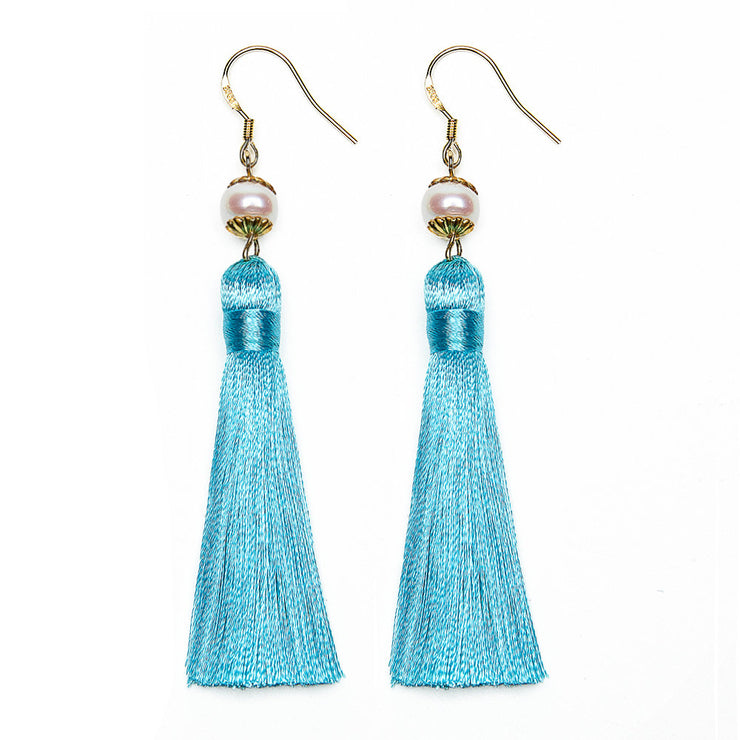 Holly Tassels and Pearl Earrings in Tiffany Blue Inspired By Breakfast At Tiffany’s - Utopiat