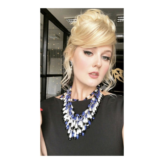 Holly Navy Tiered Bead Necklace Inspired By Breakfast At Tiffany’s - Utopiat