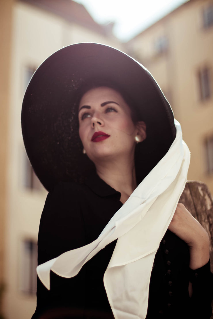 Color Me MIU Bundle 3 in 1 Premium Holiday Black Straw Hat with 3 Chiffon Silk Scarves in White,Rose,Aqua