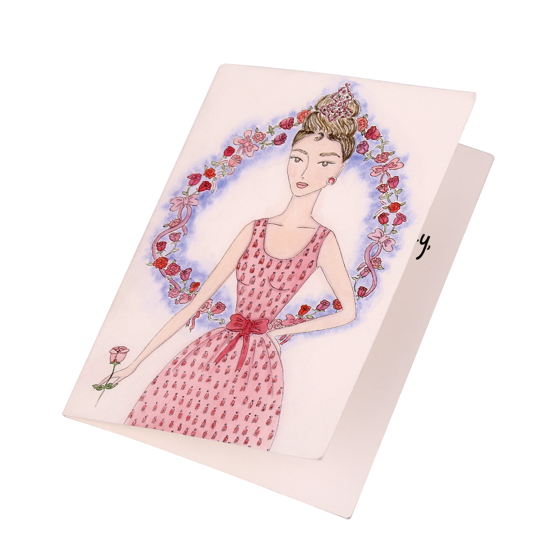 Audrey + The Pink Rose Hand Illustrated All Occasion Greeting Card - Utopiat