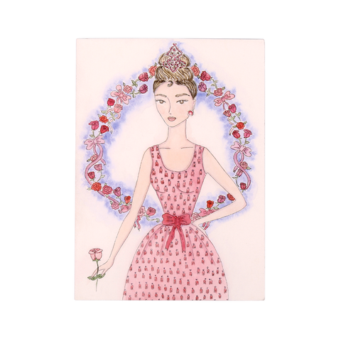 Audrey + The Pink Rose Hand Illustrated All Occasion Greeting Card - Utopiat