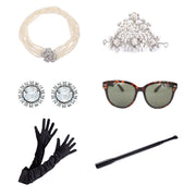 Holly Golightly Halloween Costume 6 Piece Jewelry and Accessories Set Tiara Necklace Earrings Long Satin Gloves Functional Cigarette Holder Sunglasses