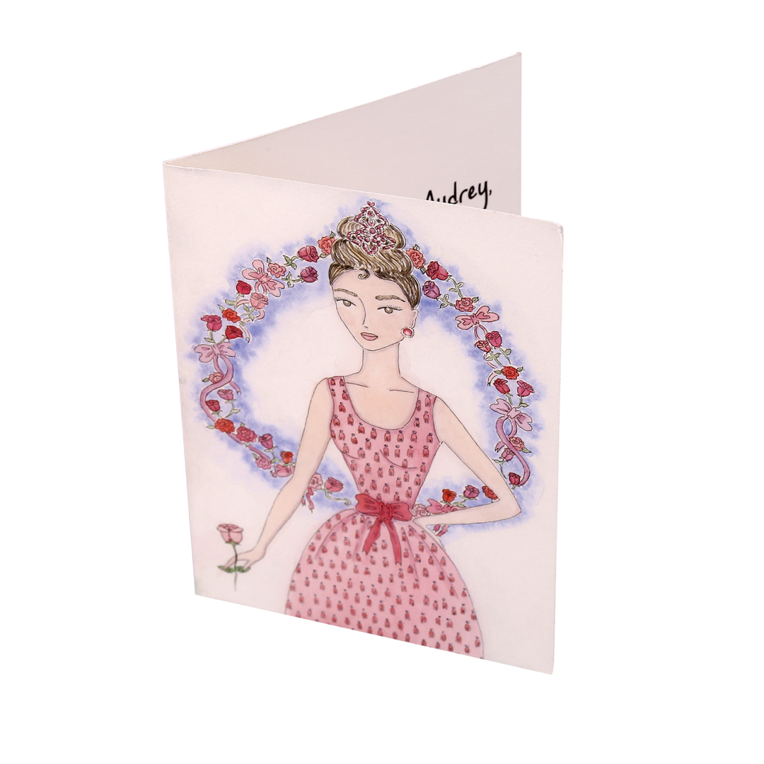 Audrey + The Pink Rose Hand Illustrated All Occasion Greeting Card - Utopiat