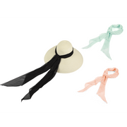 Color Me MIU Bundle 3 in 1 Premium Holiday White Straw Hat with 3 Chiffon Silk Scarves in Rose, Black Aqua