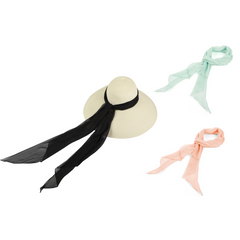 Color Me MIU Bundle 3 in 1 Premium Holiday White Straw Hat with 3 Chiffon Silk Scarves in Rose, Black Aqua - Utopiat