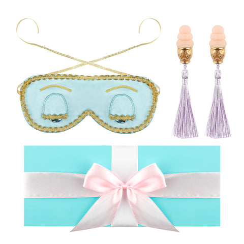 Sleepy Valentine-The Blue Silk Eye Mask+Aromatherapy Eye Pillow+Lavender Tassel Earplug Gift Box Set with Audrey Greeting Card