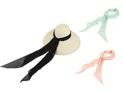 Miu Oversized Holiday White Straw Hat with 100% Silk Chiffon Scarves