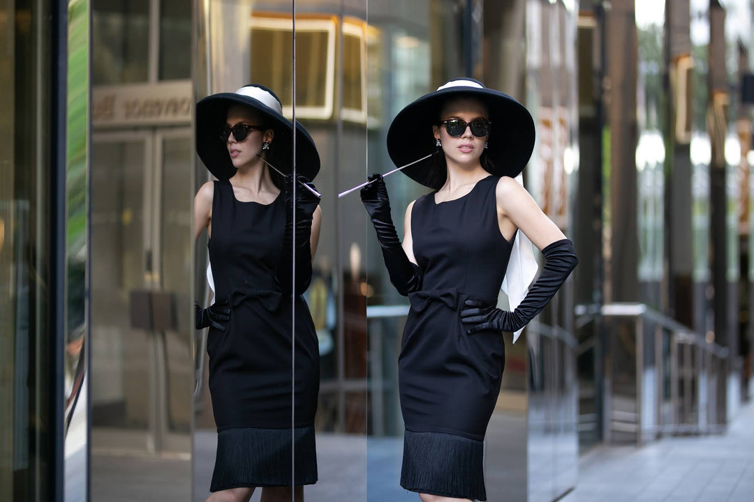 Holly Iconic Classic Black Dress Costume Set in Cotton Inspired By Audrey Hepburn Costume from Breakfast at Tiffany’s - Utopiat