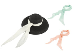 Color Me MIU Bundle 3 in 1 Premium Holiday Black Straw Hat with 3 Chiffon Silk Scarves in White,Rose,Aqua - Utopiat