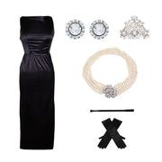 Holly Iconic Black Dress Costume Set In Satin Inspired By Breakfast At Tiffany’s - Utopiat