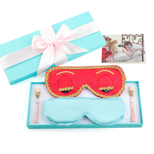 Sleepy Valentine-The Red Silk Eye Mask+Aromatherapy Eye Pillow+Pink Tassel Earplug Gift Box Set with Audrey Greeting Card - Utopiat