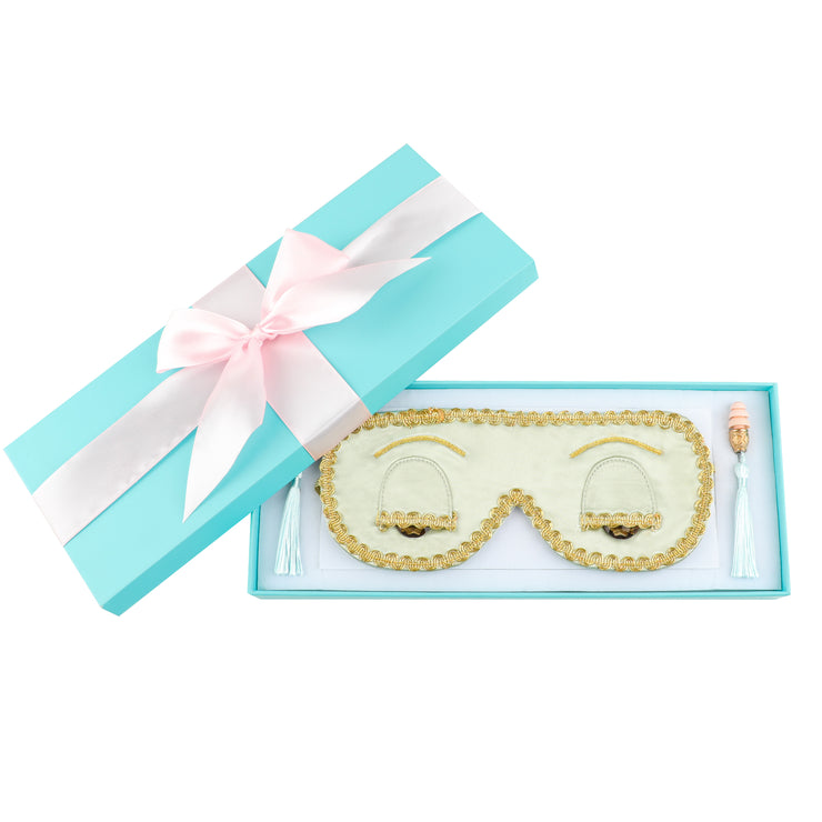 Sleepy Valentine-The Blue Silk Eye Mask+Aromatherapy Eye Pillow+Lavender Tassel Earplug Gift Box Set with Audrey Greeting Card
