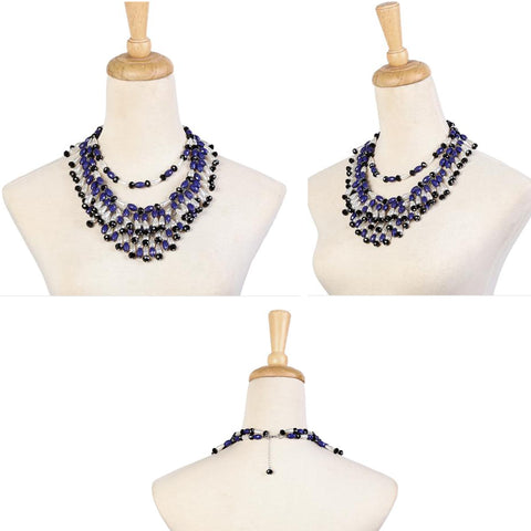 Holly Navy Tiered Bead Necklace Inspired By Breakfast At Tiffany’s - Utopiat