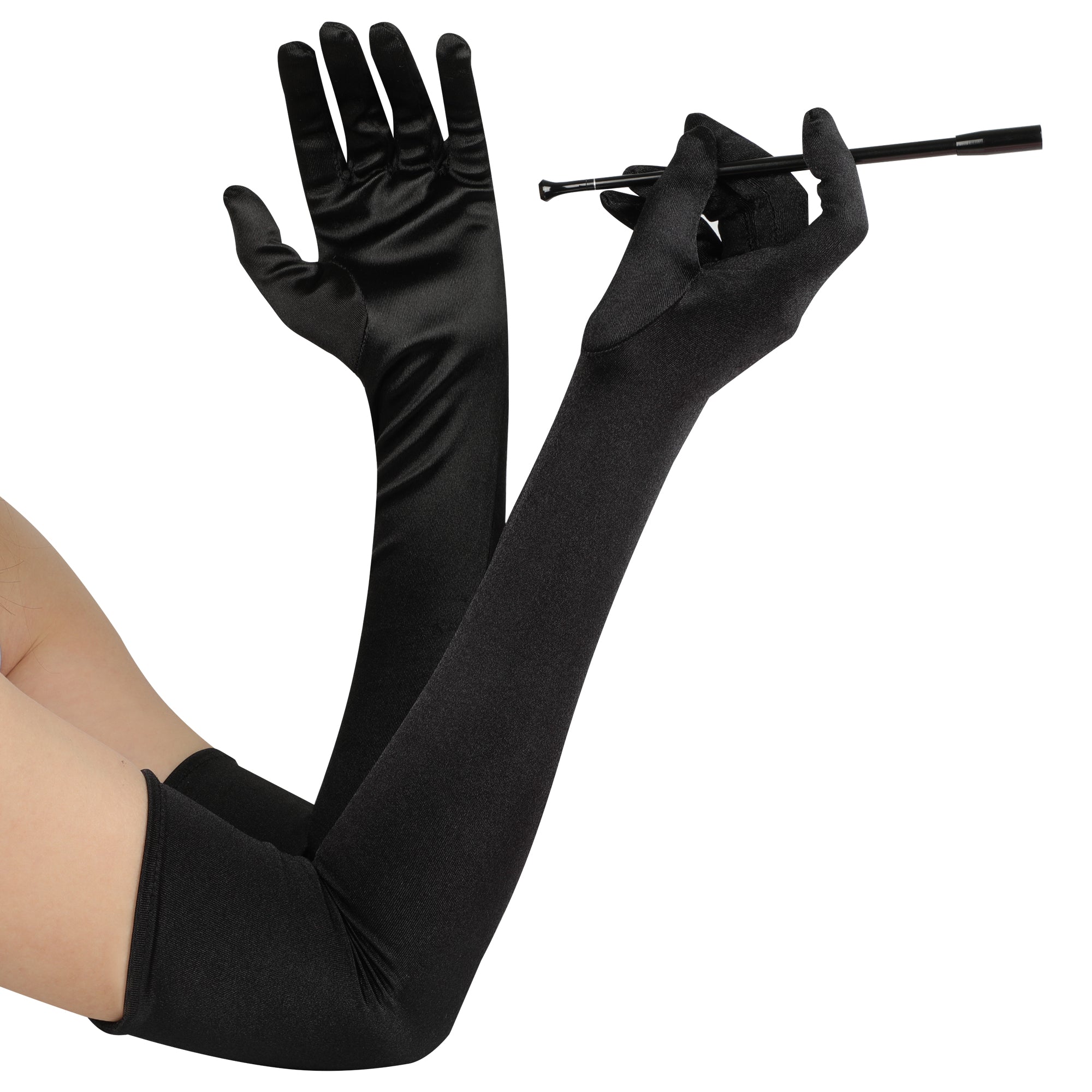 Vixen Accessory Bundle Set Telescopic Cigarette Holder + Long Satin Gloves Audrey Hepburn Inspired - Utopiat