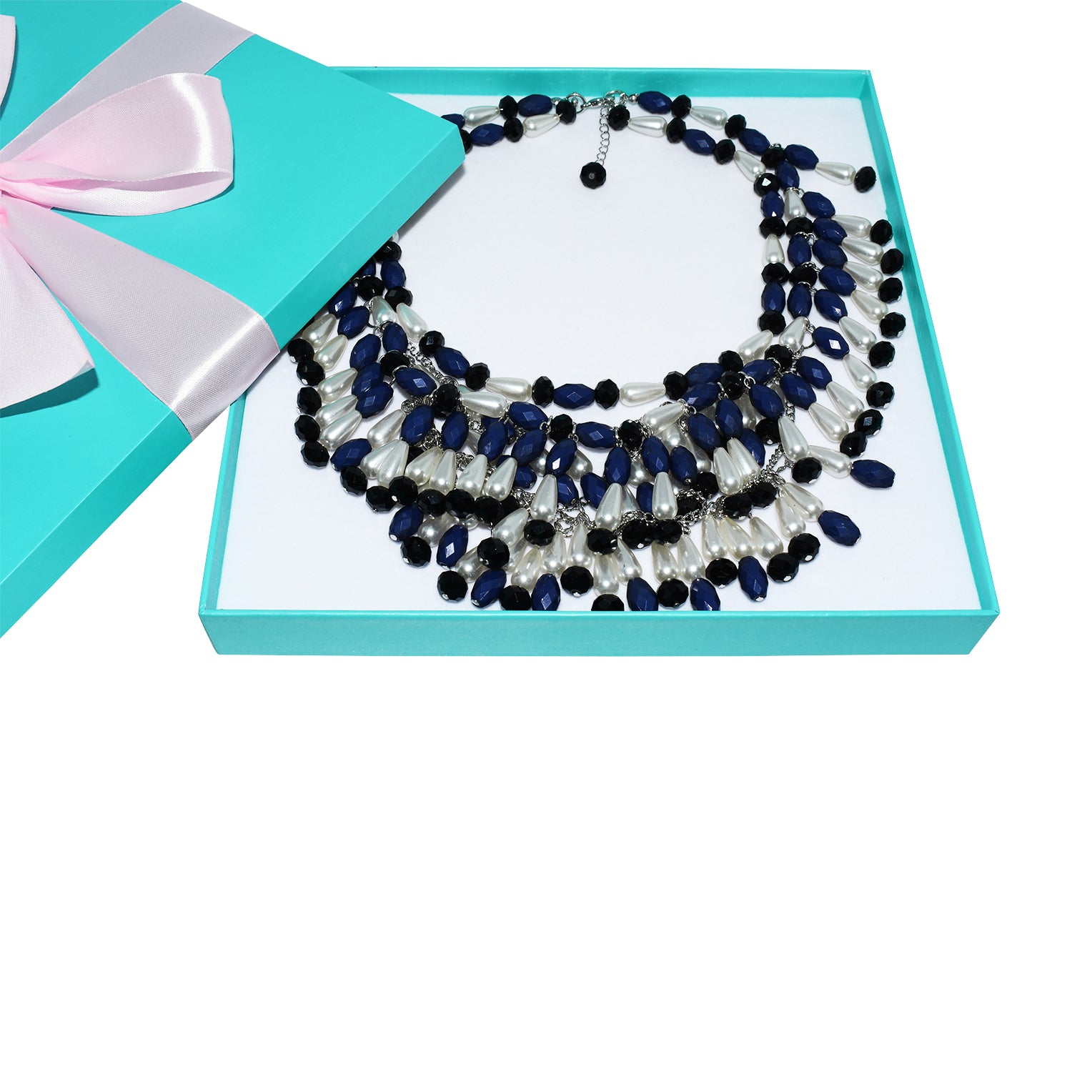 Holly Navy Tiered Bead Necklace Inspired By Breakfast At Tiffany’s - Utopiat