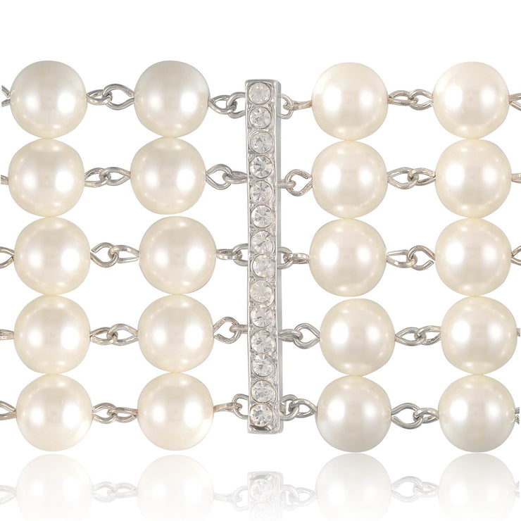 Holly Premium 5 Strand Pearl & Crystal Necklace Inspired By Breakfast At Tiffany's - Utopiat
