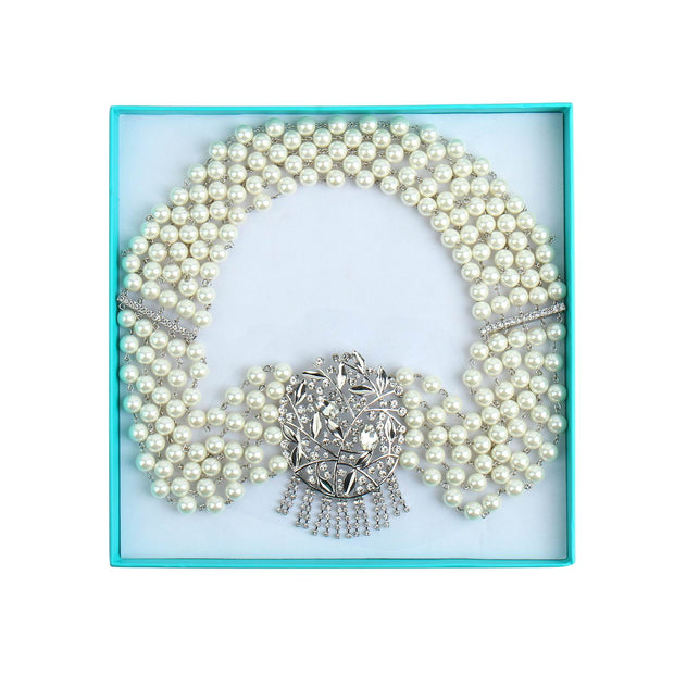 Holly Premium 5 Strand Pearl & Crystal Necklace Inspired By Breakfast At Tiffany's - Utopiat