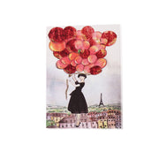 Birthday Greeting Card - Audrey + The Red Balloons above Parisian skyescape - Utopiat