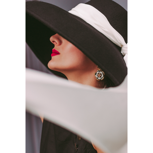 Holly -the Ultra Glamorous Oversized Wool Hat with three 100% Chiffon Silk Scarves Bundle Set