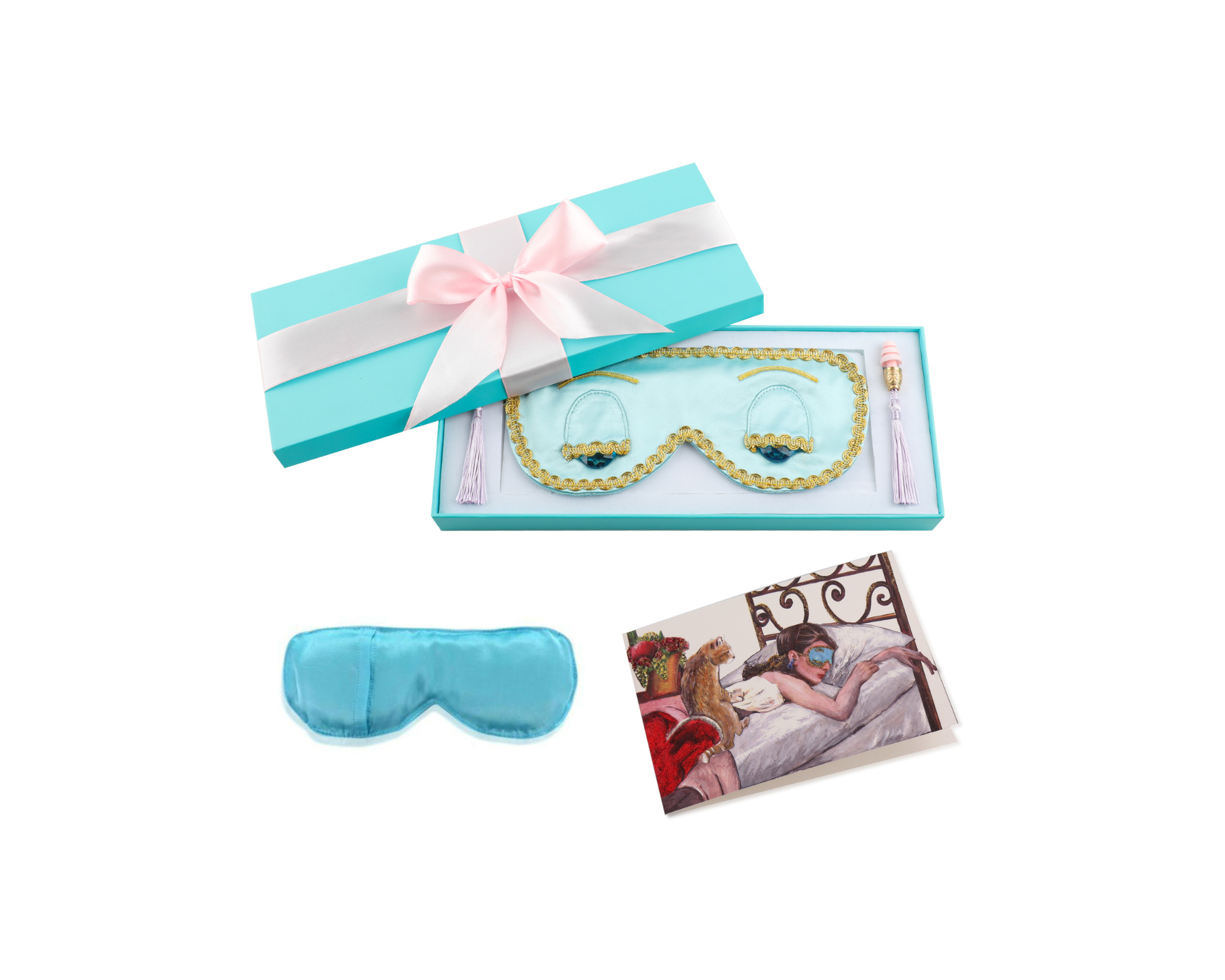 Sleepy Valentine-The Blue Silk Eye Mask+Aromatherapy Eye Pillow+Lavender Tassel Earplug Gift Box Set with Audrey Greeting Card - Utopiat