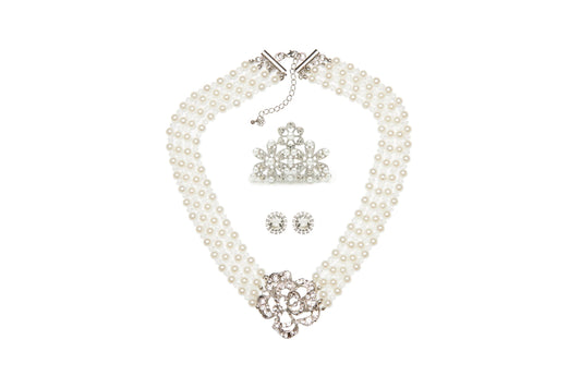 Holly Golightly Mini 3 Piece Pearl Jewelry Costume Flapper Set with Clip On Earrings Inspired by Audrey Style - Utopiat