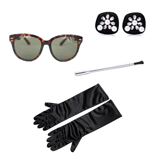 Holly Black Fringe Dress & Accessories Set Inspired By Breakfast At Tiffany’s - Utopiat