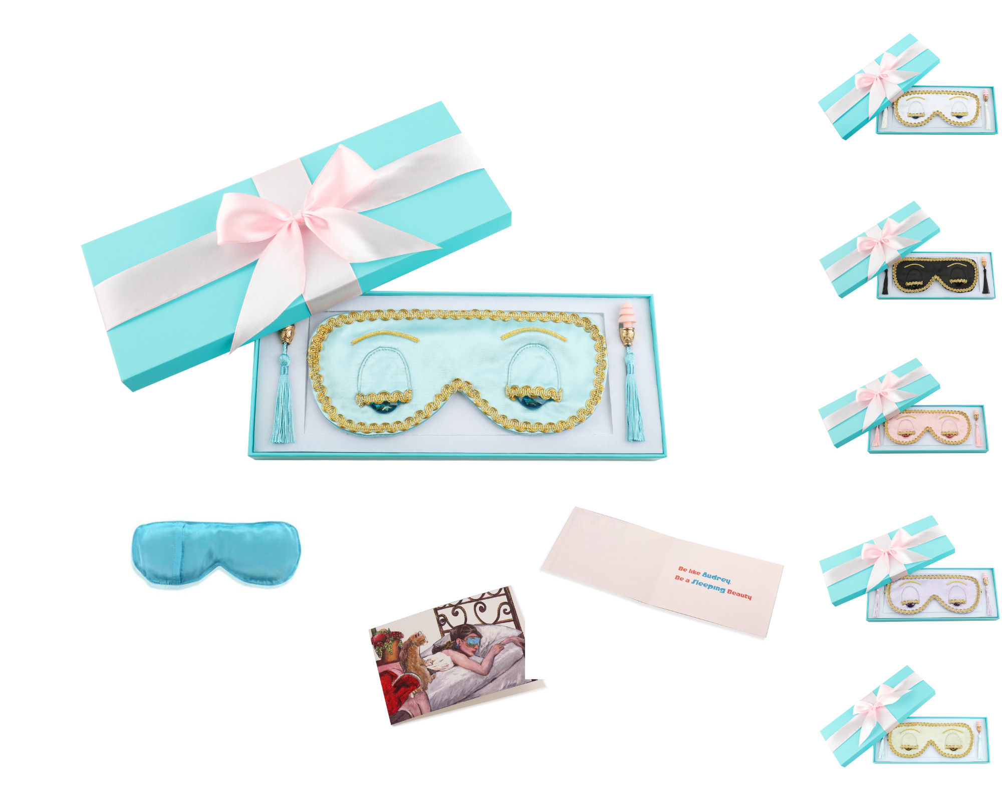 Sleepy Valentine-The Blue Silk Eye Mask+Aromatherapy Eye Pillow+Lavender Tassel Earplug Gift Box Set with Audrey Greeting Card - Utopiat