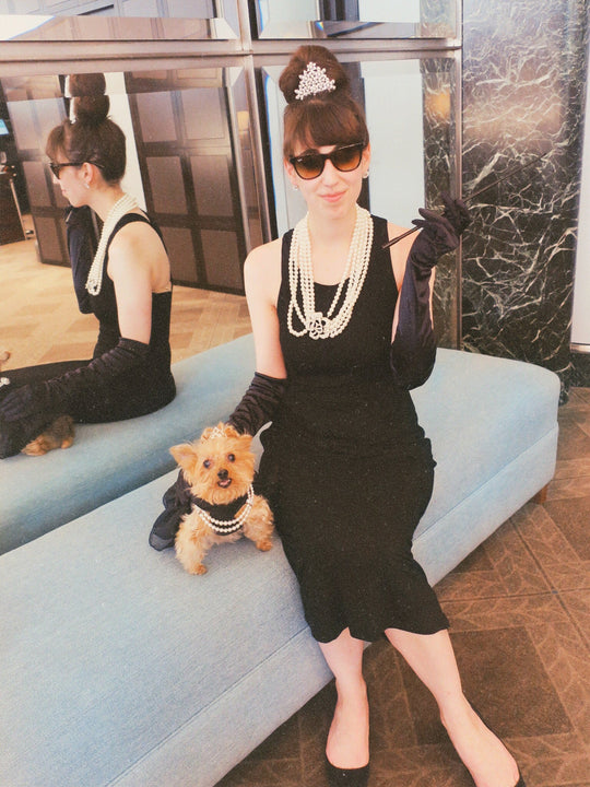 Holly Golightly Halloween Costume 5 Piece Jewelry and Accessories Set Tiara Necklace Earrings Long Satin Gloves Functional Cigarette Holder (Rental) - Utopiat