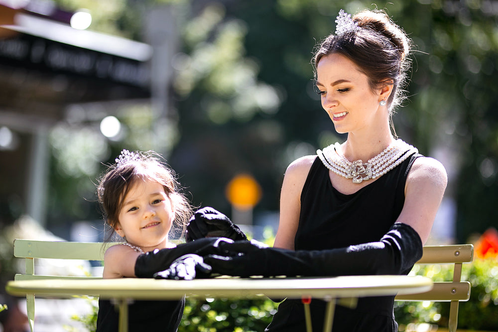 Mommy & Me Audrey - Inspired Holly Golightly Premium Costume Bundle – Matching Cotton Sets for Halloween & Timeless Dress - Up - Utopiat