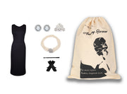 Audrey in a Bag- Premium Quality Iconic Holly Golightly Audrey Hepburn Complete Black Cotton Dress Costume Set