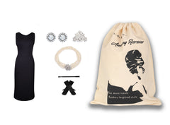 Audrey in a Bag- Premium Quality Iconic Holly Golightly Audrey Hepburn Complete Black Cotton Dress Costume Set - Utopiat