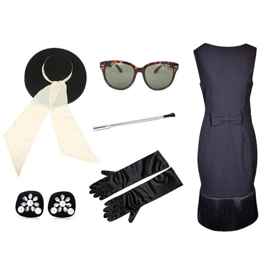 Holly Oversized Wool Hat & Fringe Dress Costume Set Inspired By Breakfast At Tiffany’s - Utopiat