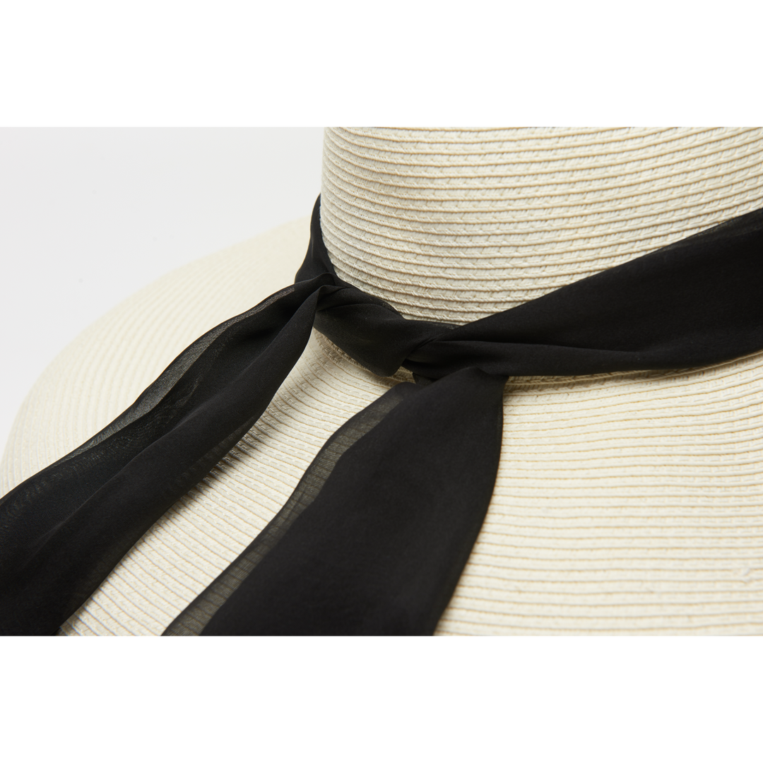 Miu Oversized Holiday White Straw Hat with 100% Silk Chiffon Scarves - Utopiat