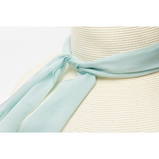 Miu Oversized Holiday White Straw Hat with 100% Silk Chiffon Scarves - Utopiat